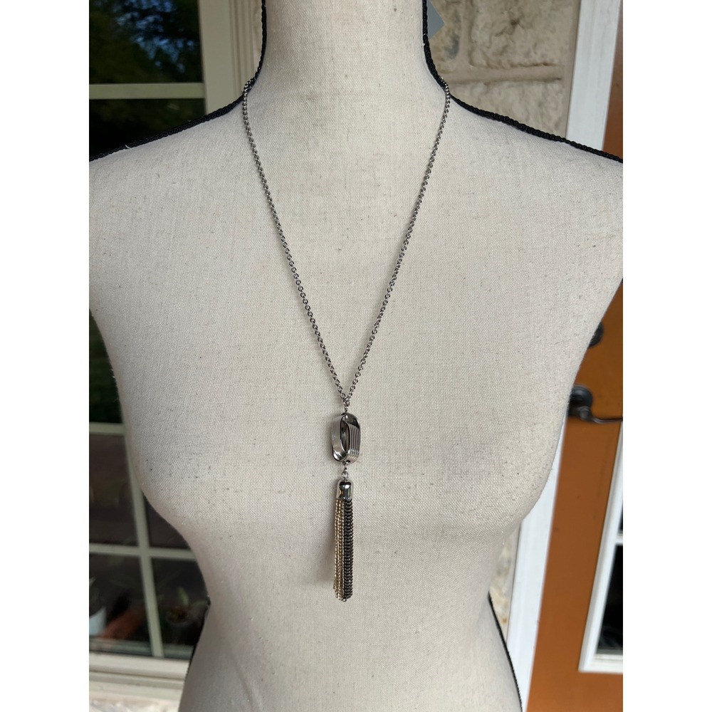 Lydell NYC Mixed Metal Tassel Pendant Necklace Silver Gold Gunmetal Long Chain